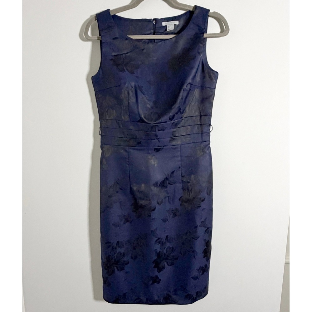 H&M‎ Navy And Black Floral Sleeveless Sheath Dress 8 Elegant Dark Romantic Party